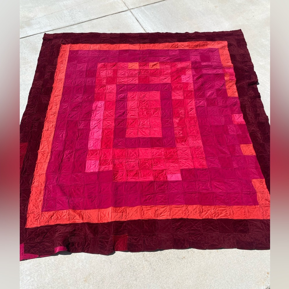 Vintage Bohemian Handmade Vibrant Pink & Red Quilt Throw